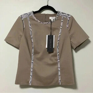 NWT  Carlisle python leather taupe blouse top